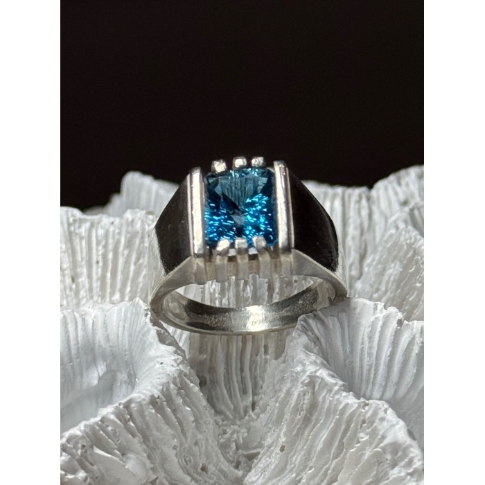 MEN'S 925 STERLING SILVER AQUAMARINE RING SIZE 9