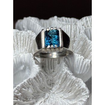 MEN'S 925 STERLING SILVER AQUAMARINE RING SIZE 9