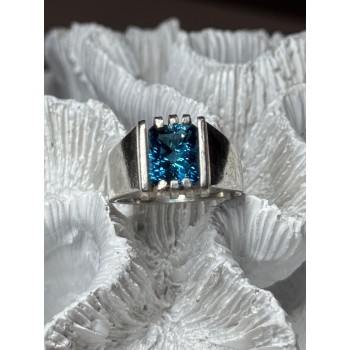 MEN'S 925 STERLING SILVER AQUAMARINE RING SIZE 9