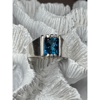 MEN'S 925 STERLING SILVER AQUAMARINE RING SIZE 9