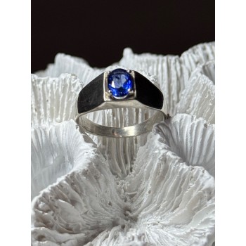 MEN'S 925 STERLING SILVER SAPPHIRE RING SIZE 8.5